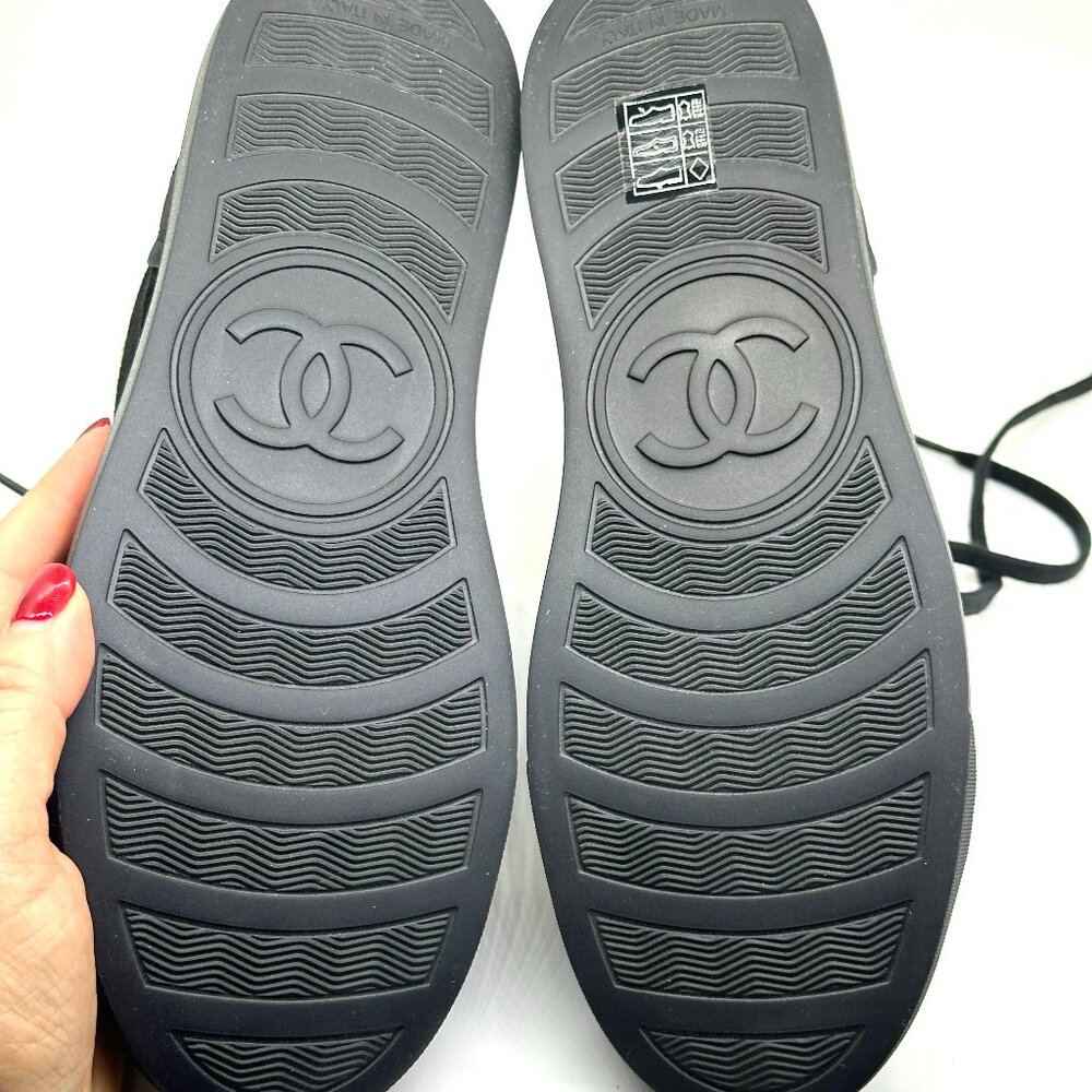 CHANEL 15A Suede Leather Lace Up High Hi Top Sneakers Kicks Shoes Boots - Picture 14 of 15